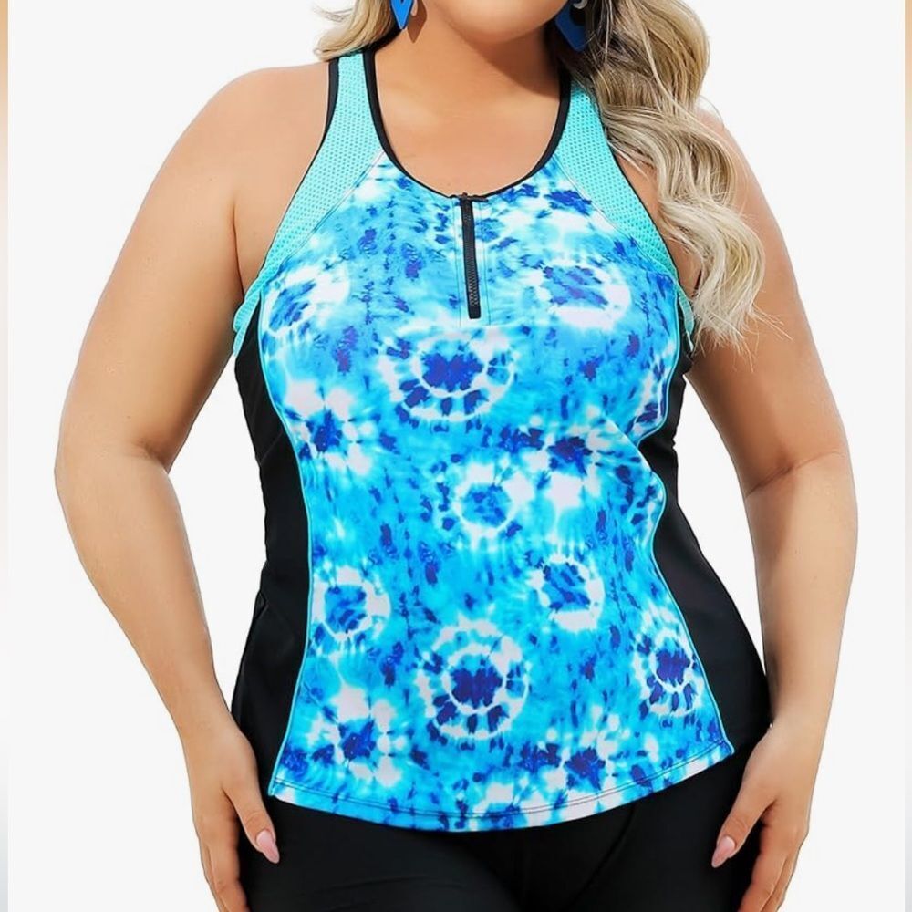SZ 4xl Tankini Swimsuits Top Tummy Control Bathing‎ Suits Zippered